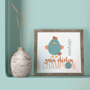 Póster Poster Campeón de Pollo de Yarn verde azulado y Ru