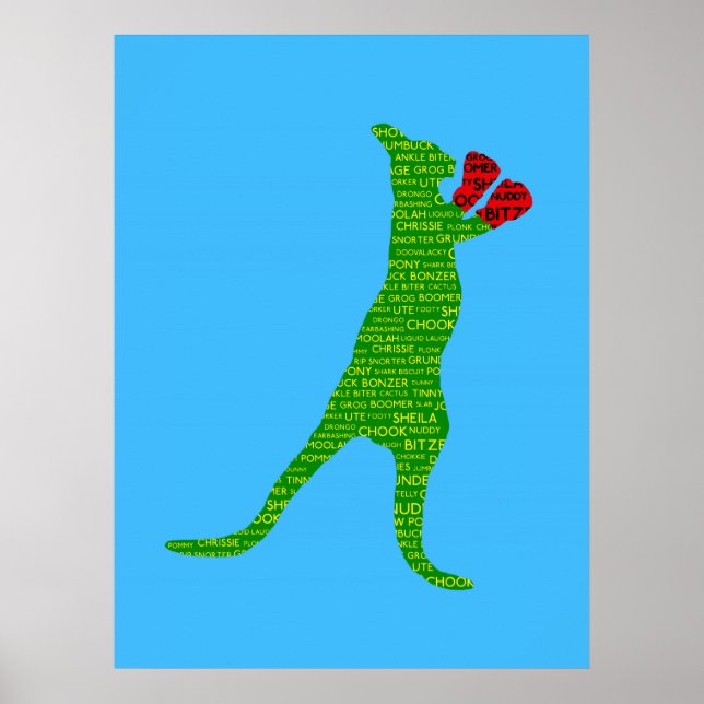 Póster Poster canguro de boxeo en jerga australiana (Frente)