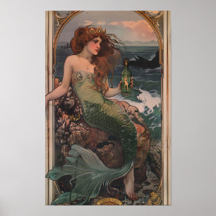 Póster Poster caprichoso con botella de Gin - Fantasía