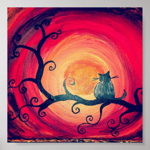 Póster Poster caprichoso de medianoche del gato