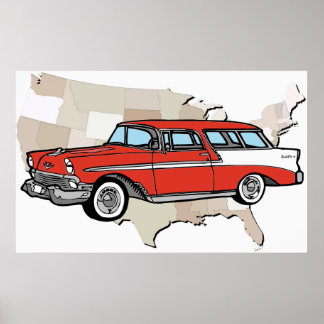 Póster Poster Chevy Nomad clásico de coches Vintage 1957
