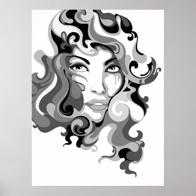 Póster Poster chica de graffiti blanco y negro (Frente)