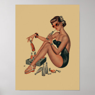 Póster Poster Chica de la vendimia retro