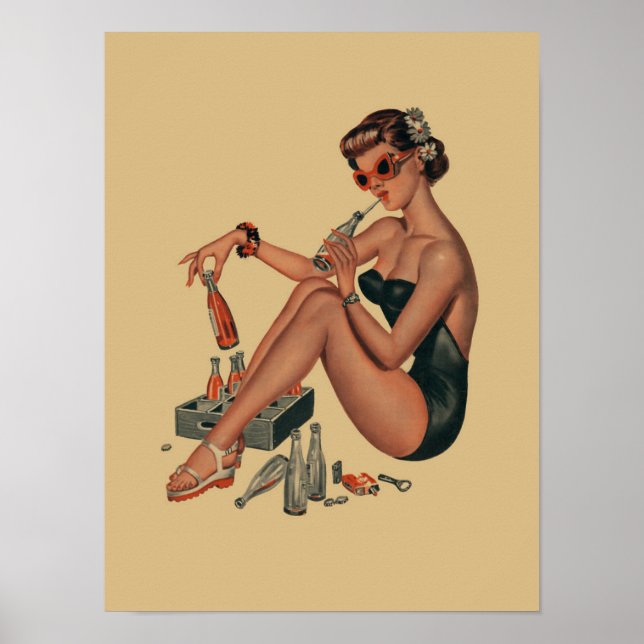 Póster Poster Chica de la vendimia retro (Frente)