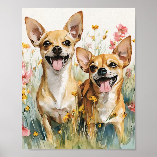 Póster Poster Chihuahua de color de agua - Pequeña Pared  (Frente)