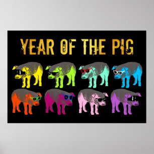 Póster Poster chino de Año Nuevo del Cerdo Pop Gold L