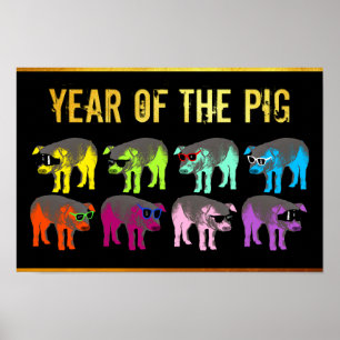 Póster Poster chino del Año Nuevo del Cerdo Pop Gold S
