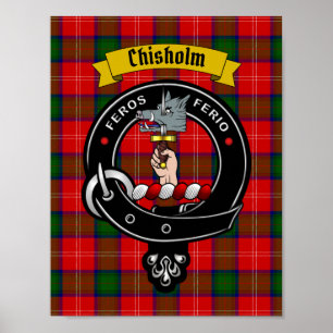 Póster Poster Chisholm Clan Badge & Tartan 8.5x11