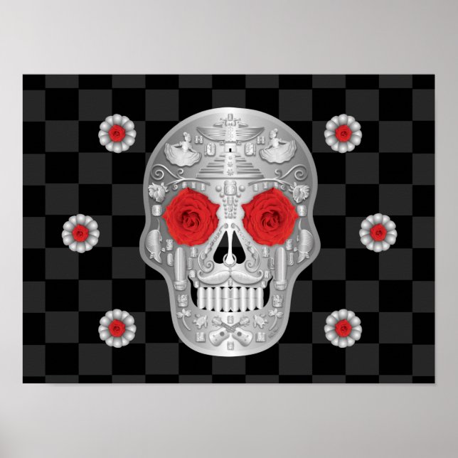Póster Poster Chrome Calavera (Rosa Roja) (Frente)