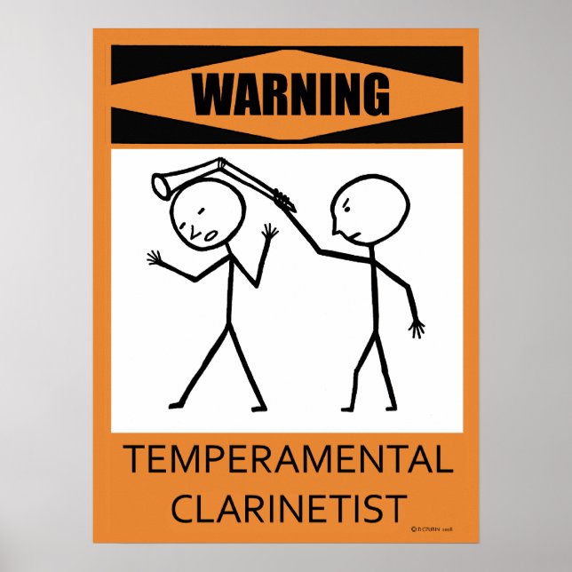 Póster Poster Clarinetista Temperamental de Aviso (Frente)