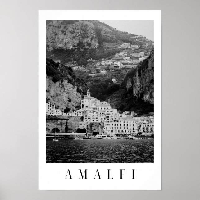 Póster Poster clásico de Amalfi blanco y negro (Frente)