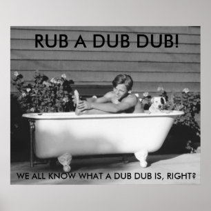 Póster Poster cómico de un niño bañándose con su perro