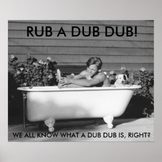 Póster Poster cómico de un niño bañándose con su perro