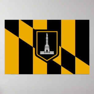 Póster Poster con bandera de Baltimore, Maryland, EE.UU.