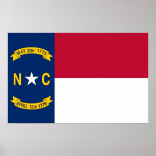 Póster Poster con bandera de Carolina del Norte, EE.UU.