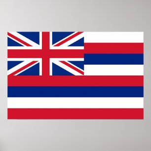 Póster Poster con bandera de Hawaii, EE.UU.