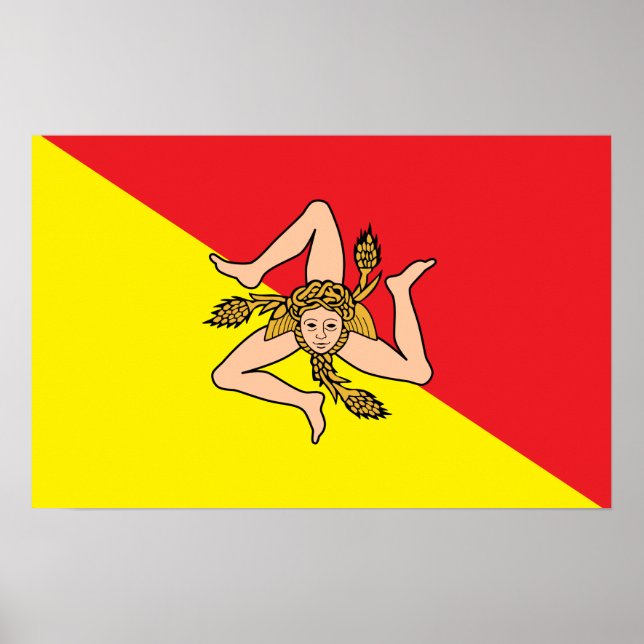 Póster Poster con bandera de Sicilia, Italia (Frente)