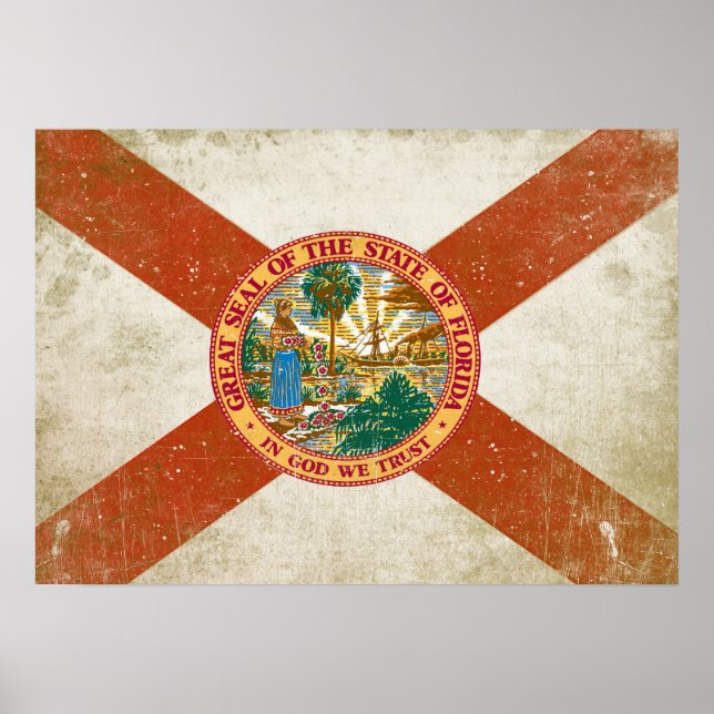 Póster Poster con bandera en peligro de Florida (Frente)