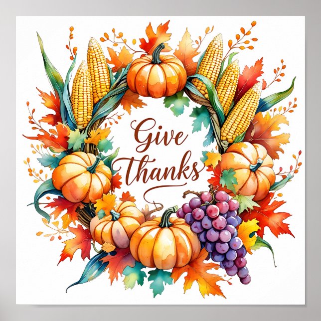 Póster Poster con calabaza y corn Wreath (Frente)