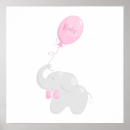 Póster Poster con ducha para bebés con elefante y globo r
