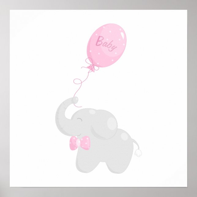 Póster Poster con ducha para bebés con elefante y globo r (Frente)