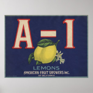 Póster Poster con etiqueta de limón vintage