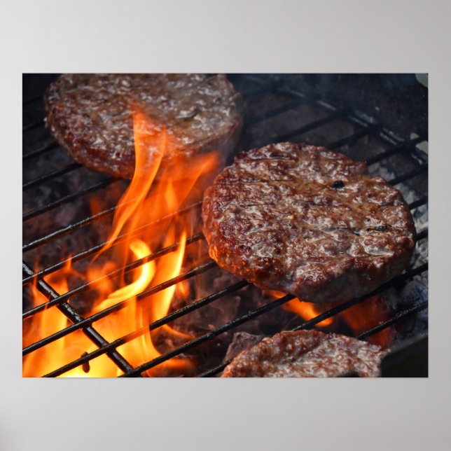 Póster Poster con hamburguesas de barbacoa de carne y lla (Frente)
