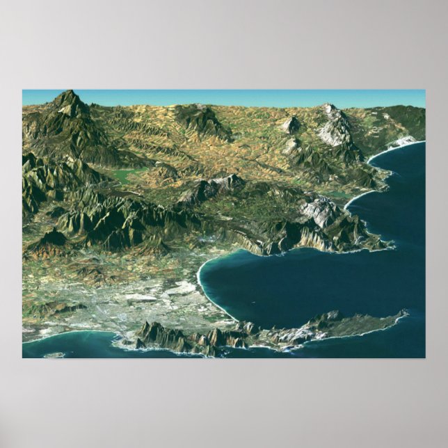 Póster Poster con imagen satelital en Ciudad del Cabo (Frente)