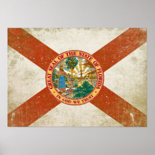 Póster Poster con la bandera apenada de la Florida