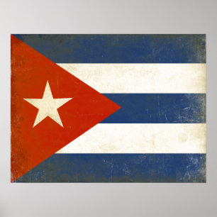 Póster Poster con la bandera apenada del vintage de Cuba