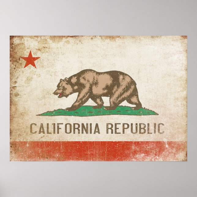 Póster Poster con la bandera de California con problemas (Frente)