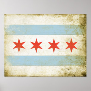 Póster Poster con la bandera de Chicago con problemas