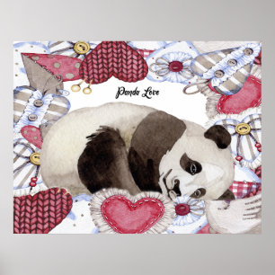 Póster Poster con Panda Resting, Heart Frame