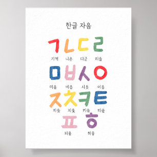 Póster Poster consonante hangul coreano de acuarela