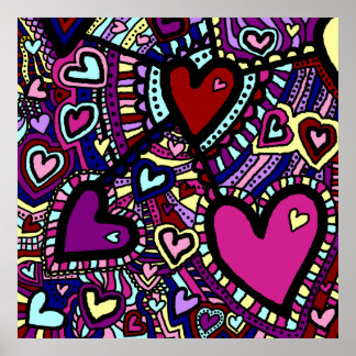 Póster Poster, Corazones Abstractos divertidos y colorido