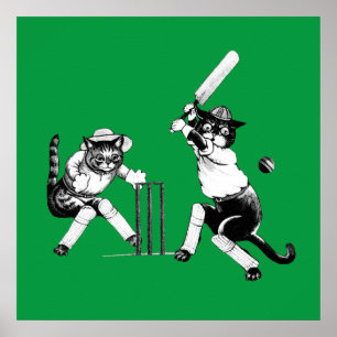 Póster Poster cricketing divertido del gato