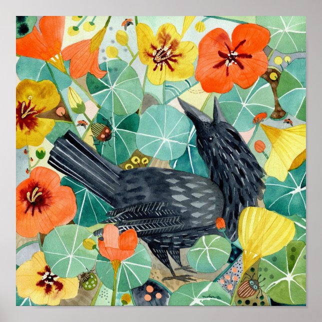 Póster Poster Crow y Nasturtium (Frente)