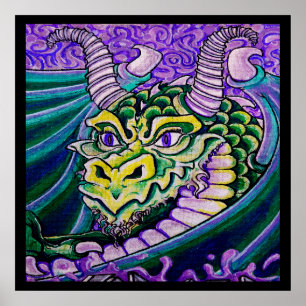 Póster poster (cuadrado) ascendente cercano del dragón