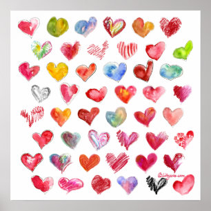 Póster Poster cuadrado de 48 corazones de la tarjeta del