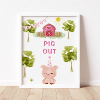 Poster. Cumpleaños de los animales de granja rosa