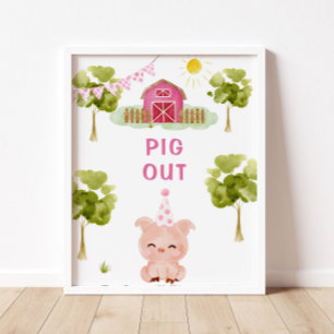 Póster Poster. Cumpleaños de los animales de granja rosa