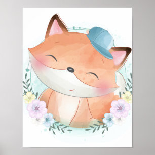 Póster Poster Cute Fox Watercolor