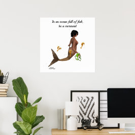 Póster Poster Cute Mermaid Witrh Seahorses