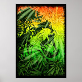 Póster Poster das cores do reggae com leão e a natureza