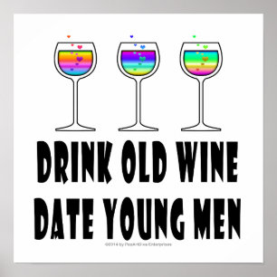 Póster poster DE 16" X 16" - BEBER VINO VIEJO, FECHA HOMB