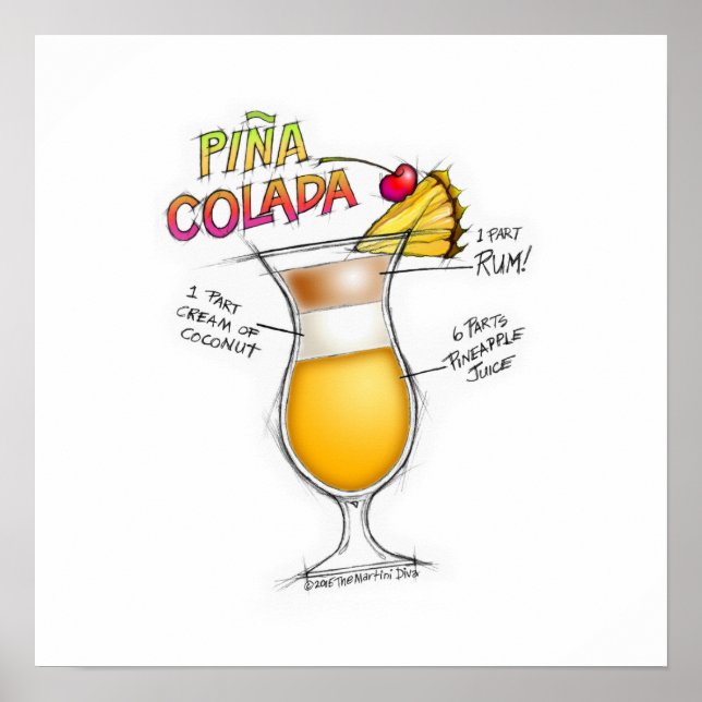 Póster poster de 16" x 16" - PINA COLADA RECIPE COCKTAIL  (Frente)