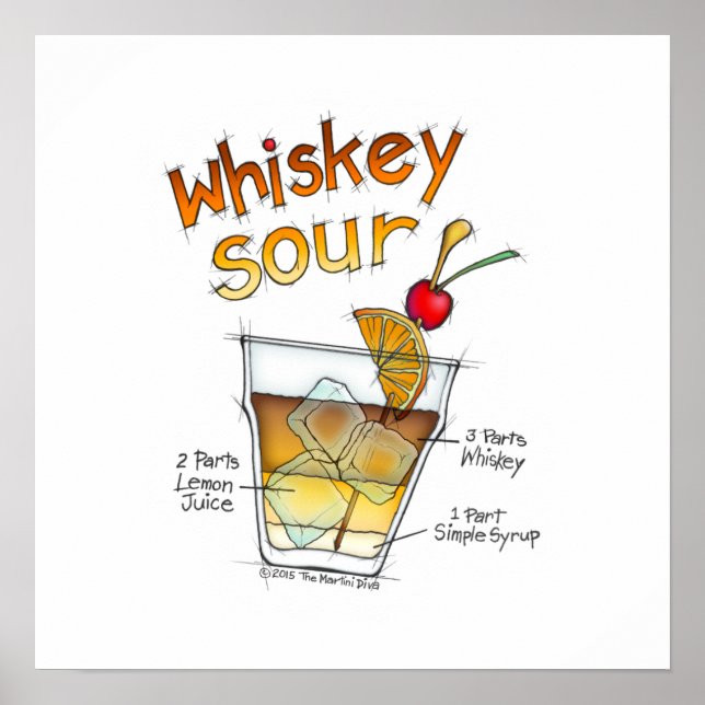 Póster poster de 16" x 16", WHISKEY SOUR RECIPE COCKTAIL  (Frente)