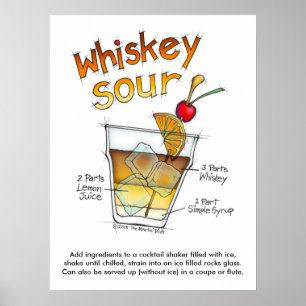 Póster poster de 18" x 24", WHISKEY SOUR RECIPE COCKTAIL