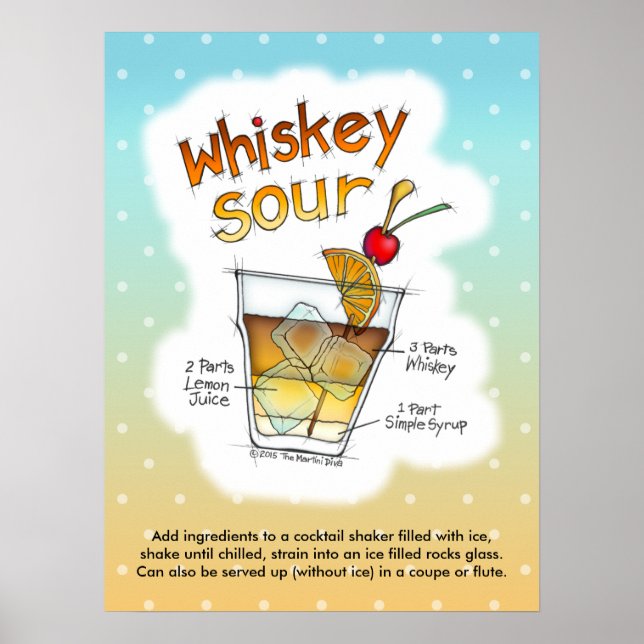 Póster poster de 18" x 24", WHISKEY SOUR RECIPE COCKTAIL  (Frente)
