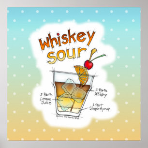 Póster poster DE 24" X 24", WHISKEY SOUR RECIPE COCKTAIL 